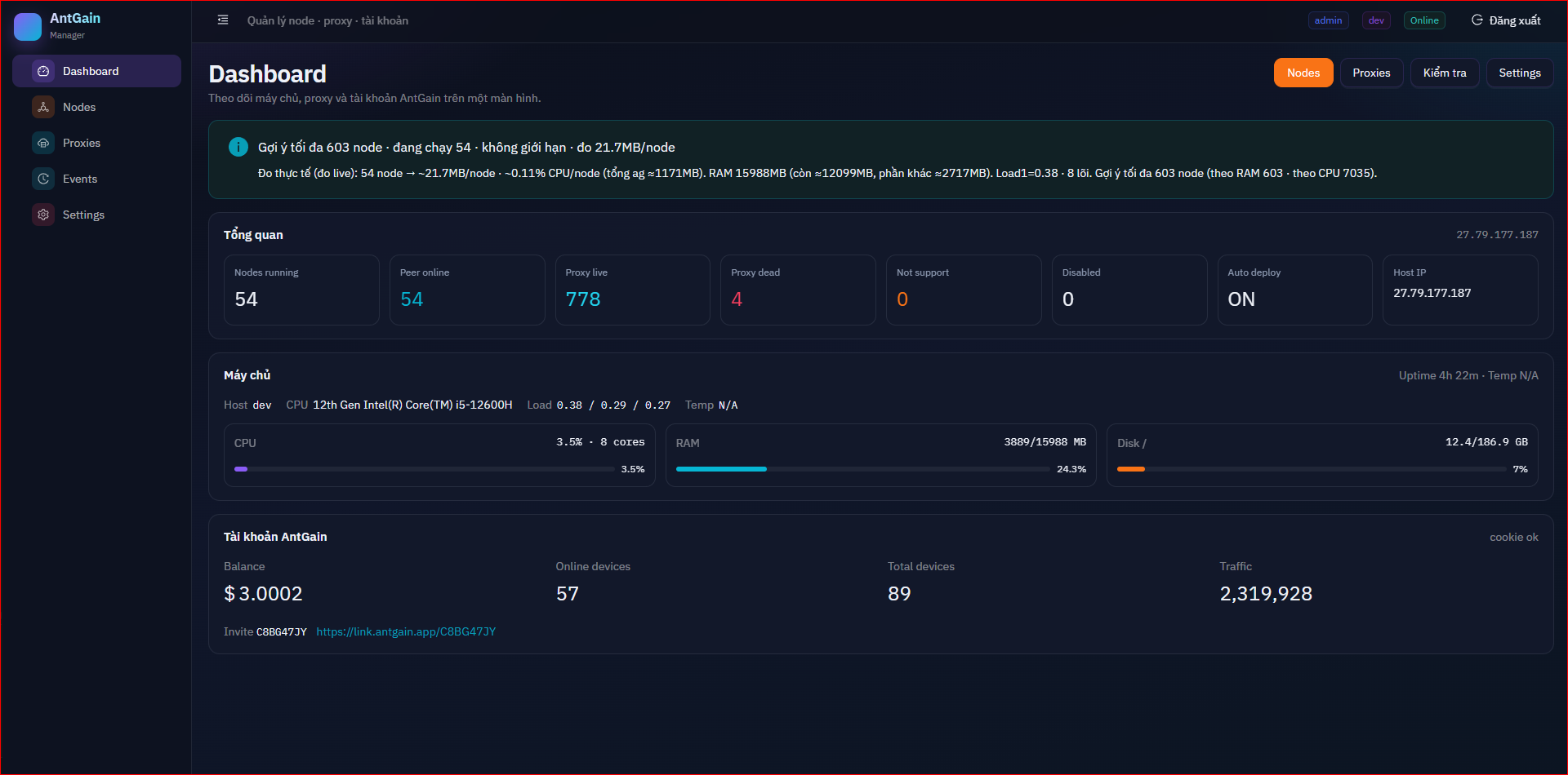 AntGain Manager - Công cụ quản lý hàng ngàn node trên máy chủ