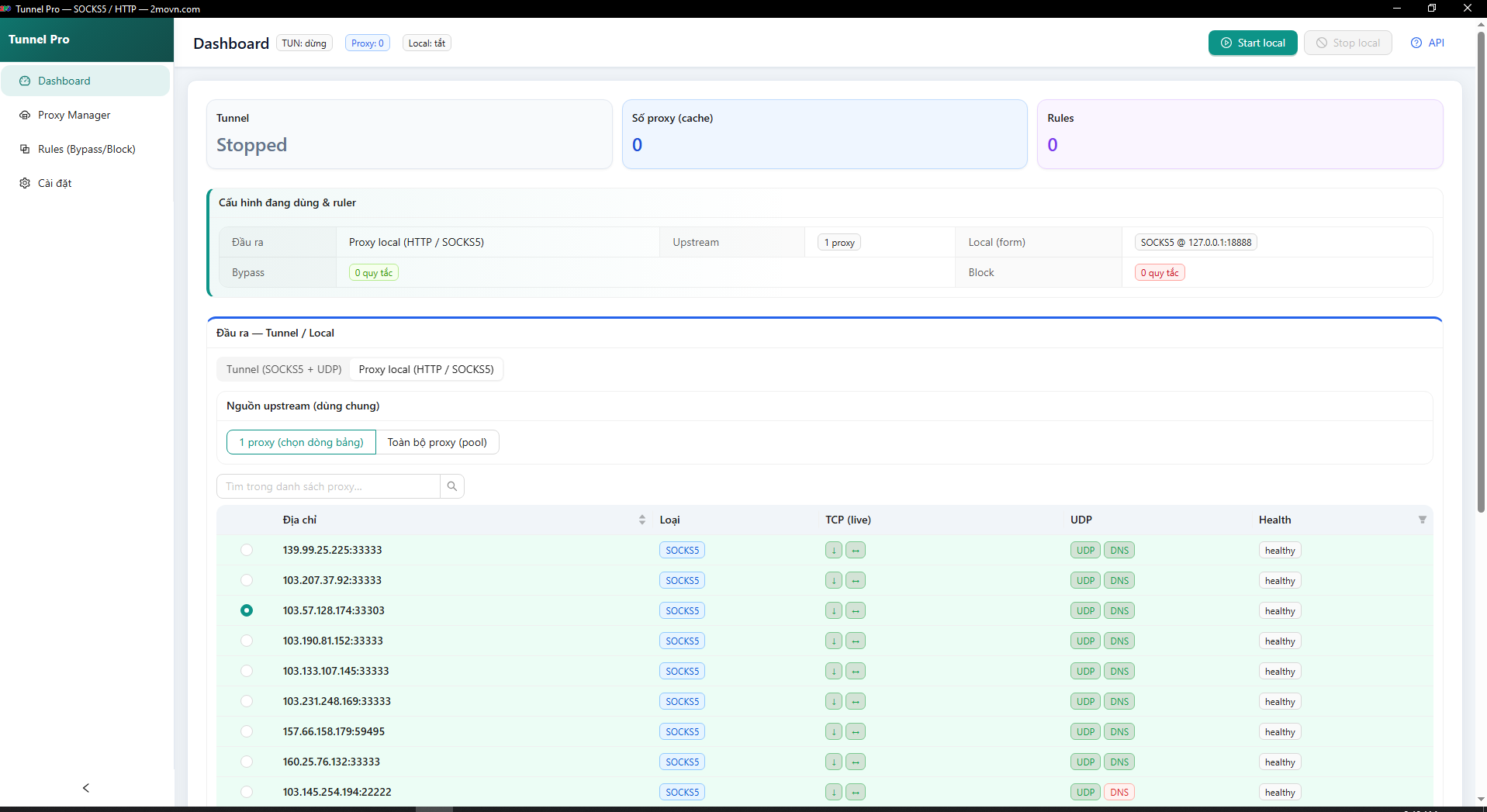 Tunnel Pro HTTP SOCKS5 Manager